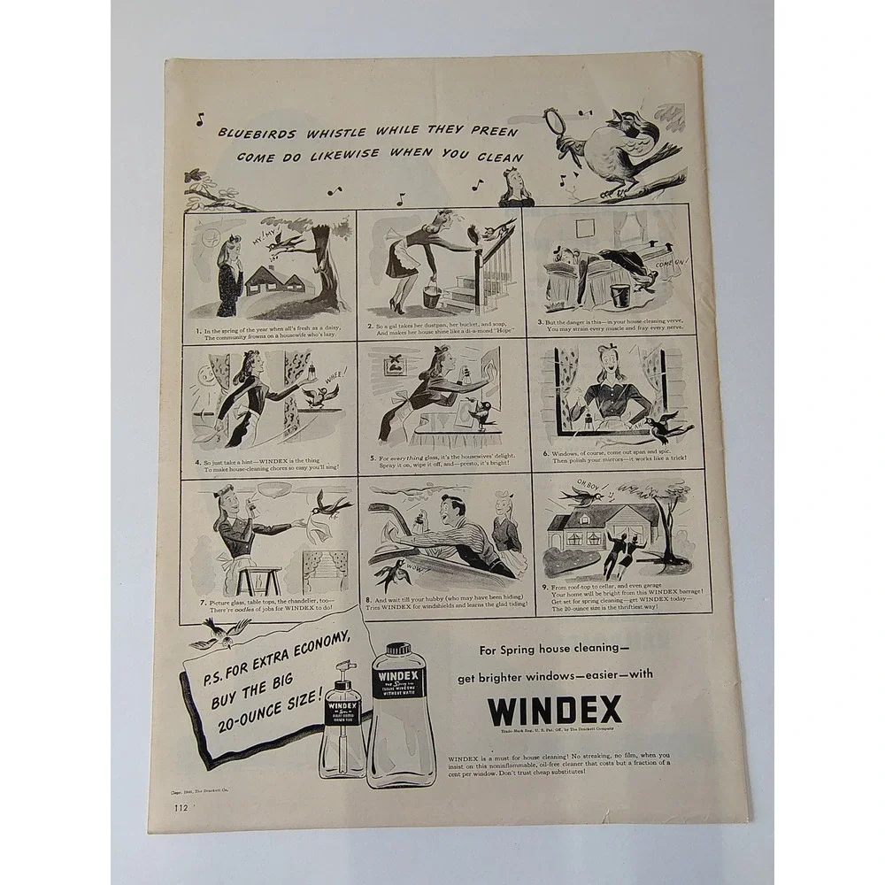 1946 Windex Print Ad Bluebirds Whistle Spring Cleaning‎ Vintage 40s MCM Ephemera